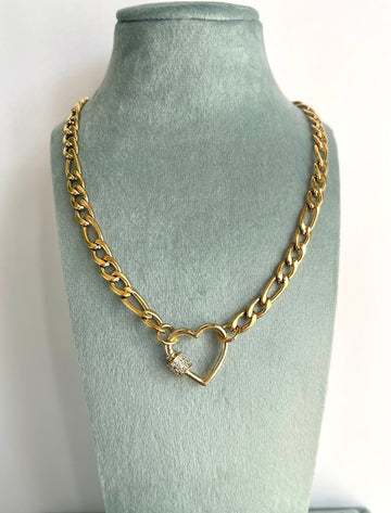 Collana modello "Figaro" con moschettone porta ciondoli a cuore