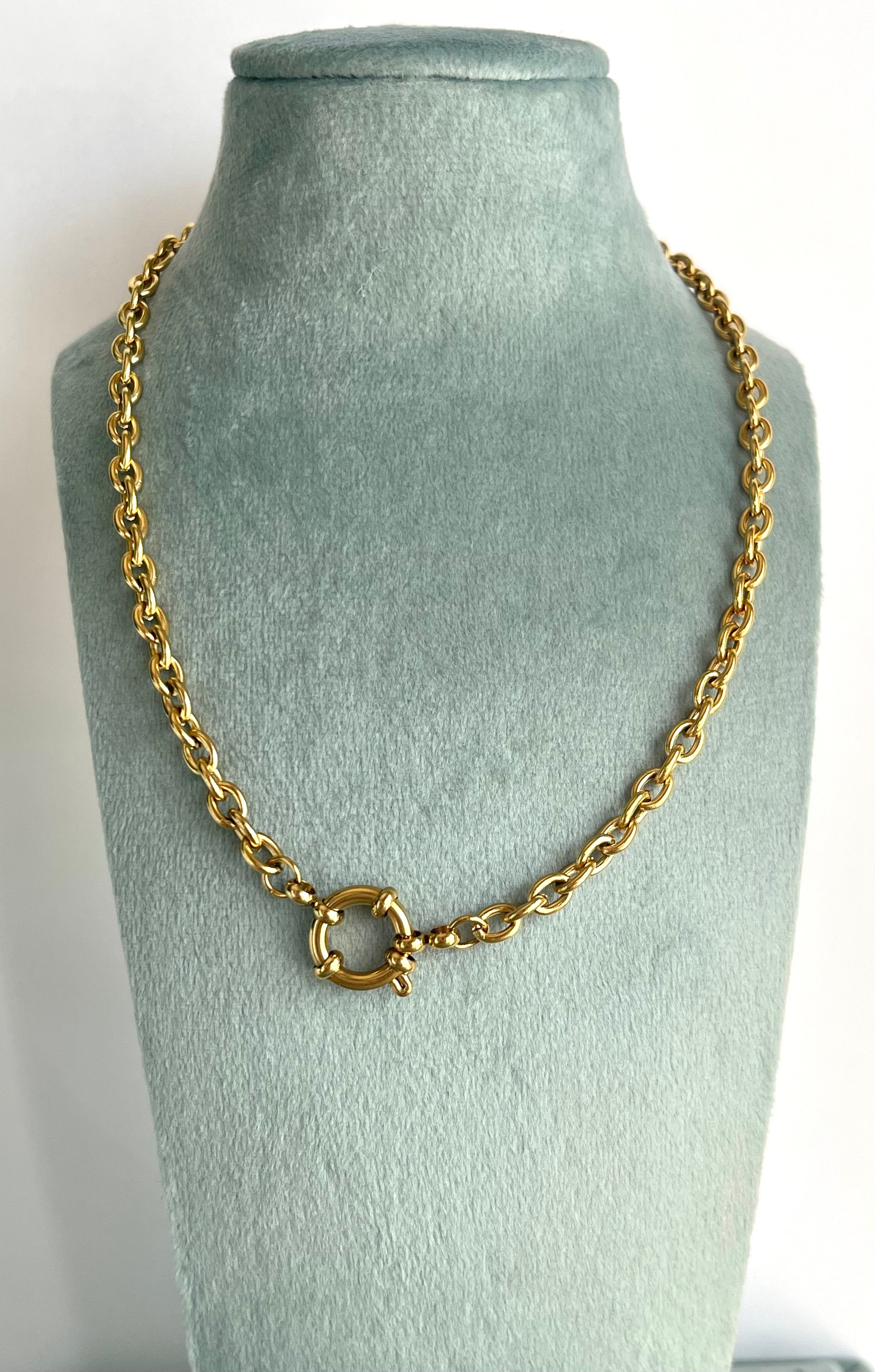 Chiusura a moschettone da 10 mm - catena e goccia CZ Acciaio inox 304 dorato - Perles & Co Chiusura a moschettone da 10 mm - catena e goccia CZ Acciaio inox 304 dorato - Perles & Co