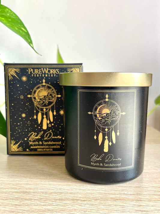 Candela d'intenti “Manifestazione” Cristallo di rocca al profumo di Mirra e Sandalo