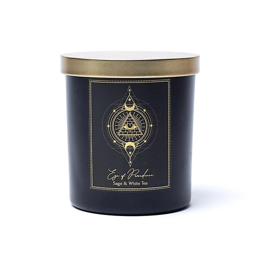 Candela d'intenti "Eye of Providence" Tormalina nera profumo Salvia e te bianco