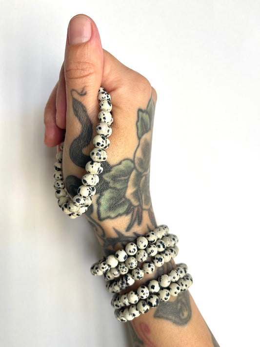 Bracciale in Diaspro dalmata - -Riflessione - Effetto Calmante