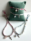 Bracciale in stoffa liberty con Croce e  pietra naturale