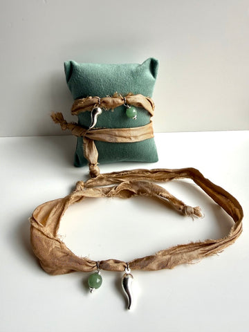 Bracciale in stoffa sari "Fortuna" con avventurina