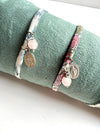 Bracciale in stoffa liberty con Madonna Miracolosa e pietra naturale