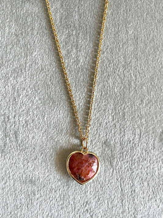 Ciondolo a cuore in Rodonite - Fiducia E Amore Per Sé Stessi - Energia Fisica Ed Emotiva