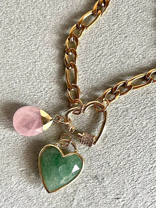 Collana modello "Figaro" con moschettone porta ciondoli a cuore
