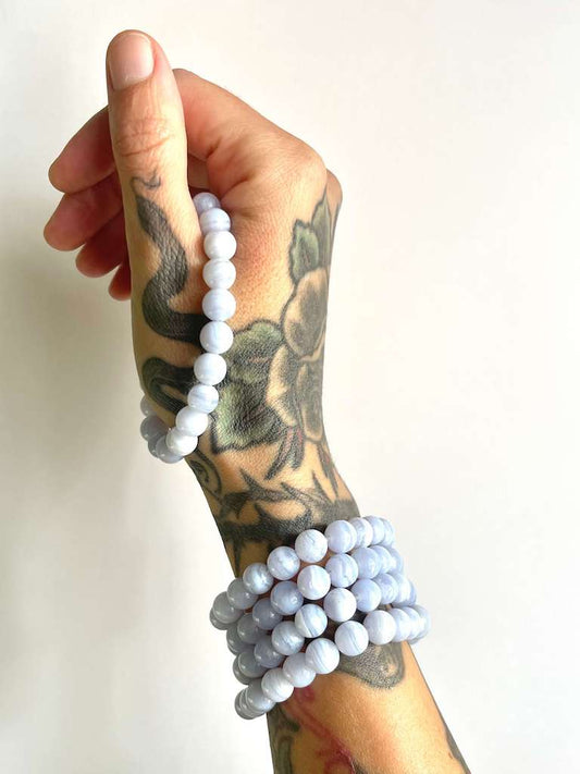 Bracciale in Agata Blu Lace - Rinforza la capacità espressiva- Creatività- Chiarezza -