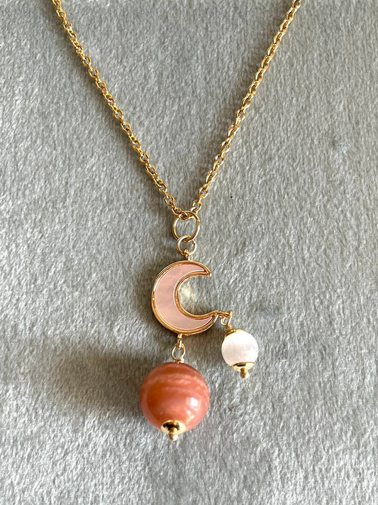 Ciondolo Moon - Pietra di Luna - Selenite - Madreperla -