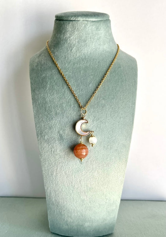 Ciondolo Moon - Pietra di Luna - Selenite - Madreperla -