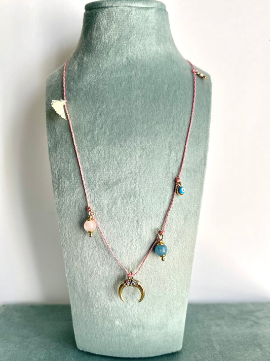 Collana "Sicura di me"  Quarzo rosa e Angelite