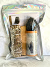Kit Protezione energetica con Tormalina nera, Smudge alla Salvia bianca e lavanda, Olio essenziale Protection e Palo santo
