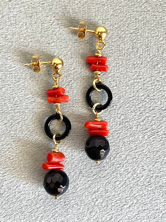Orecchini con Onice e Corallo - Equilibrio e abbondanza
